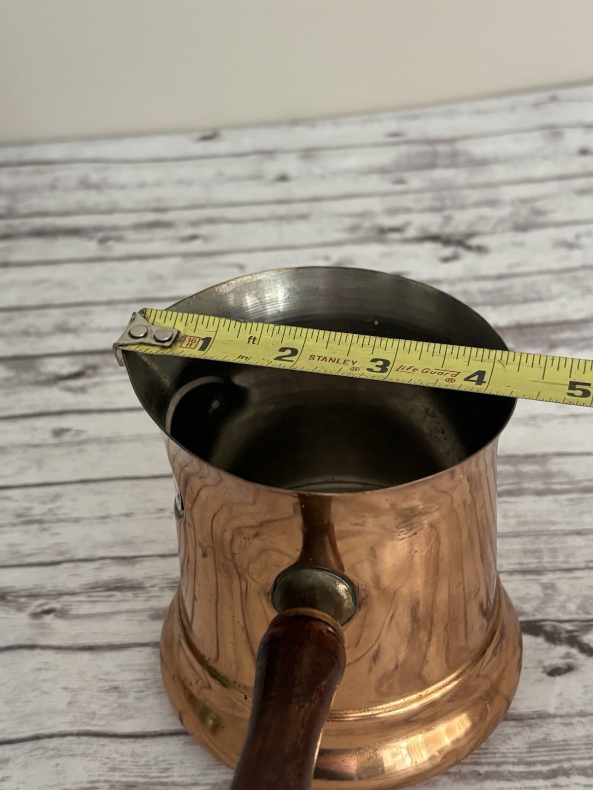 Vintage 1984 Copper Teleflora LE SAUCIER Wood Handle Milk Warmer Sauce Pots