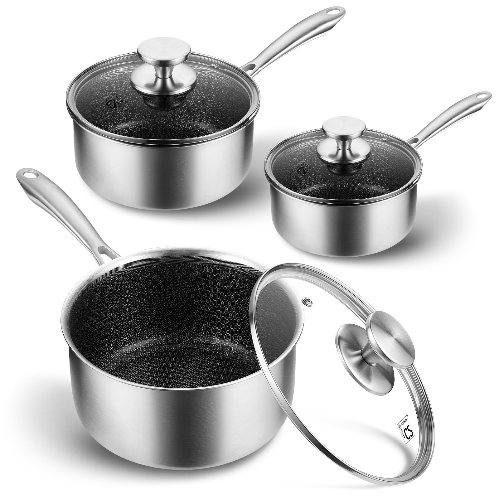 Hybrid Nonstick Stainless Steel Saucepan Set, 6-Piece Triply Stainless Steel …