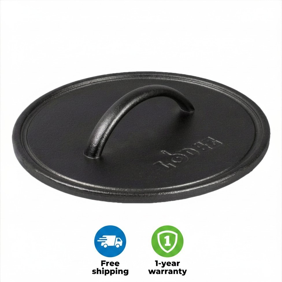 Lodge 8 Inch Pre-Seasoned Round Cast Iron Griddle Press Burger & Bacon Smasher