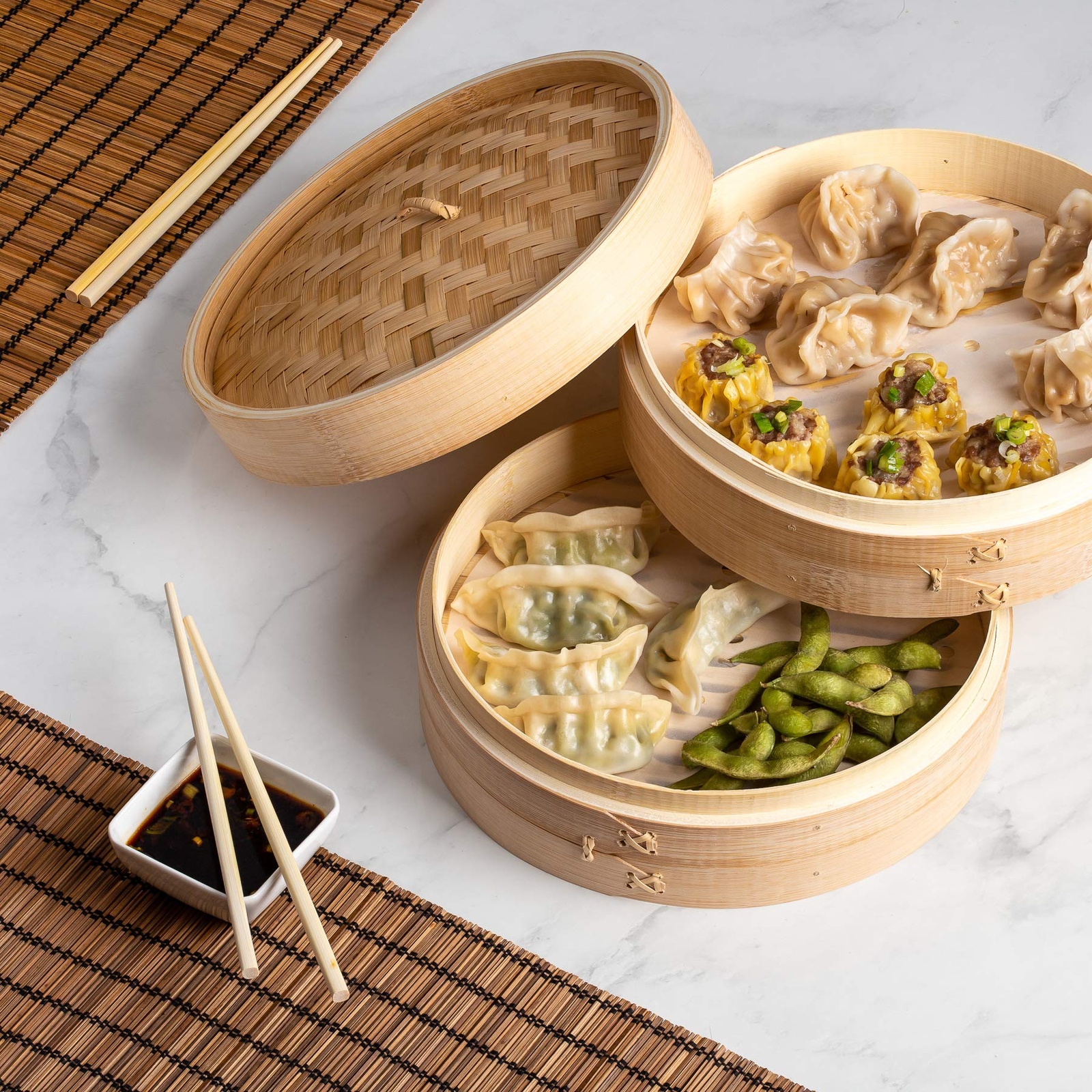 Prime Home Direct Bamboo Steamer Basket 10 inch, Dumpling Maker, Vegetable Steam