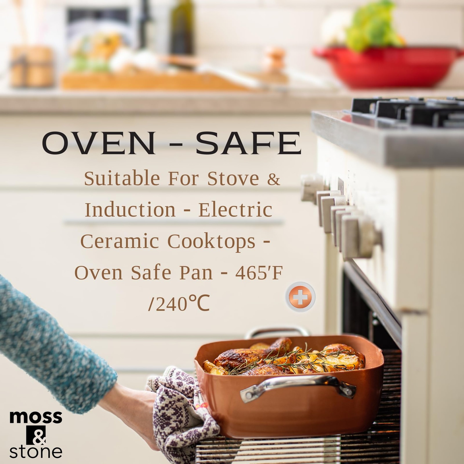 Moss & Stone 7PC Copper Nonstick Square Deep Frying Pan 5Qt Round Pot Basket Set