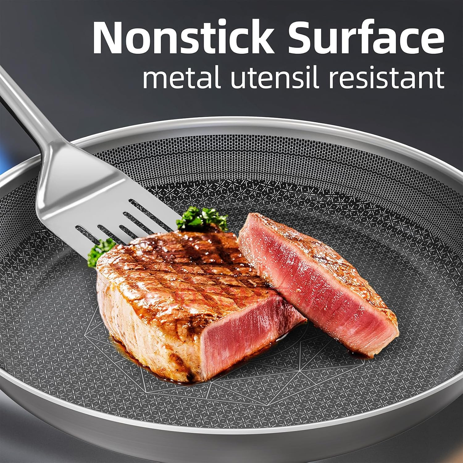 Non-Toxic Frying Pans Set of 3 (8+10+12 Inch), Tri Ply Stainless Steel Pans, Ind