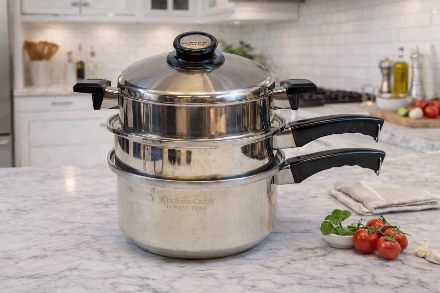 Kitchen Craft West Bend 3-4 QT Steamer Sauce Pan Insert Dome Lid 4 Piece Set LN