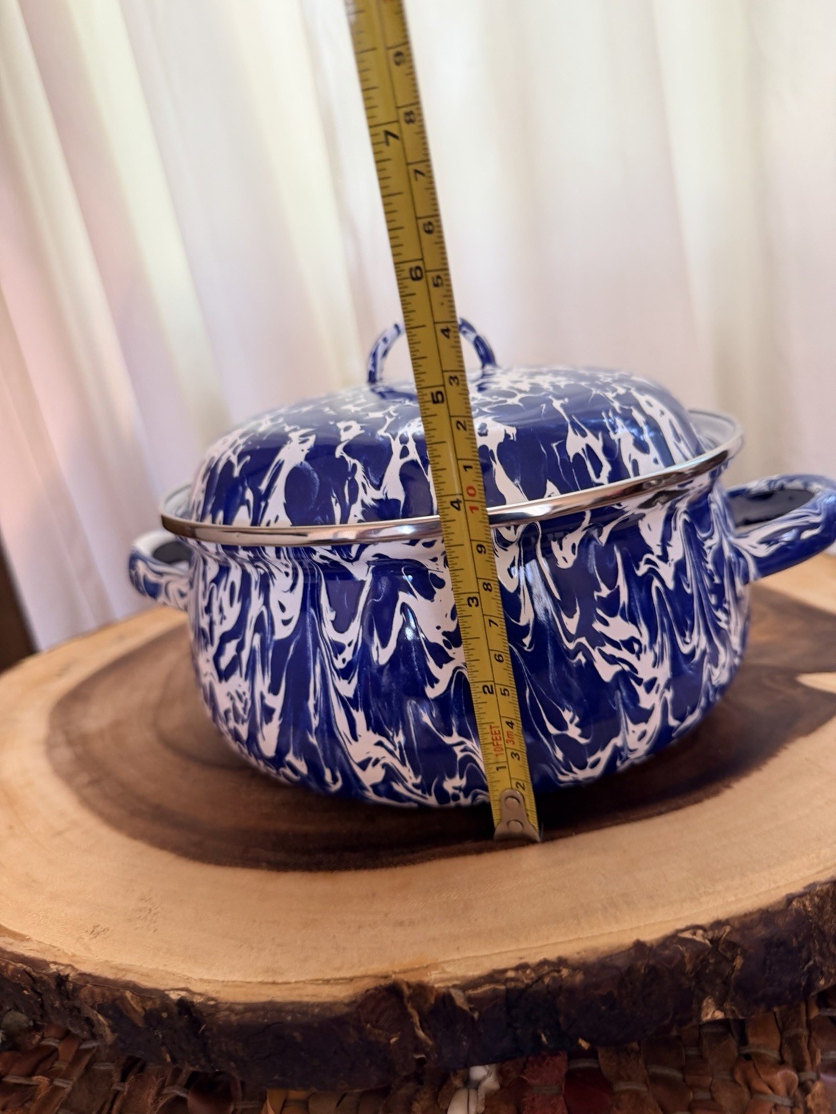 Blue White Enamel Casserole Pot with Lid, Double Handle, 9″ x 6″