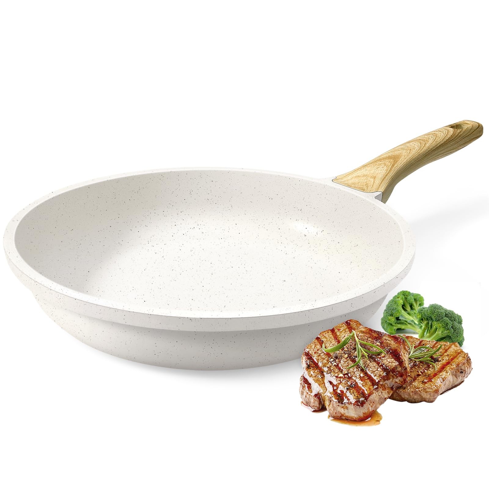 9.5 Inch Nonstick Frying Pan White Granite Skillet PFOA Free All Stovetops
