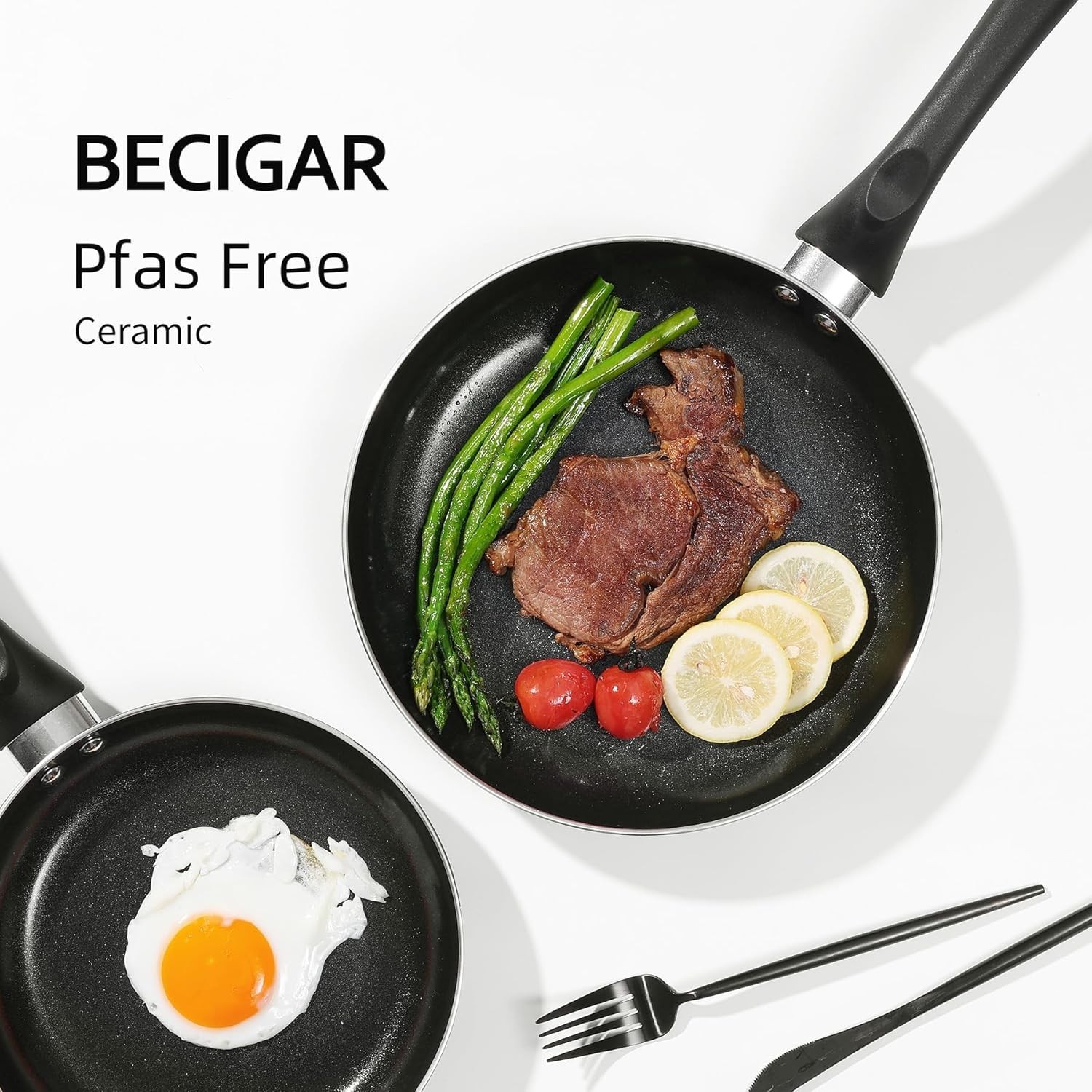 BECIGAR 8 Pcs Ceramic Pots and Pans Set, Cooking Pan Set, Nonstick