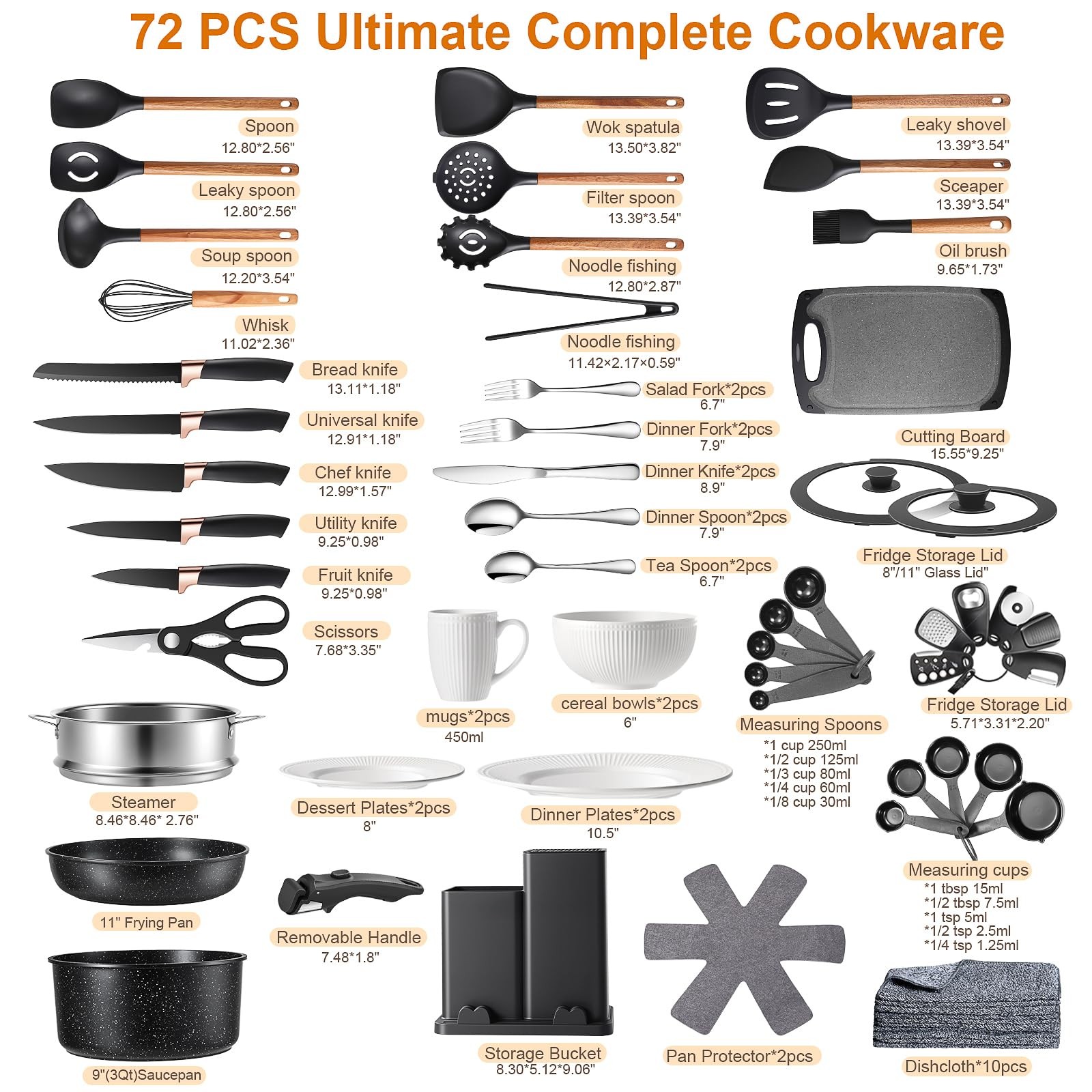 72-Piece Kitchen Cooking Set, Pots and Pans Cookware, Nonstick Cookware Set, …