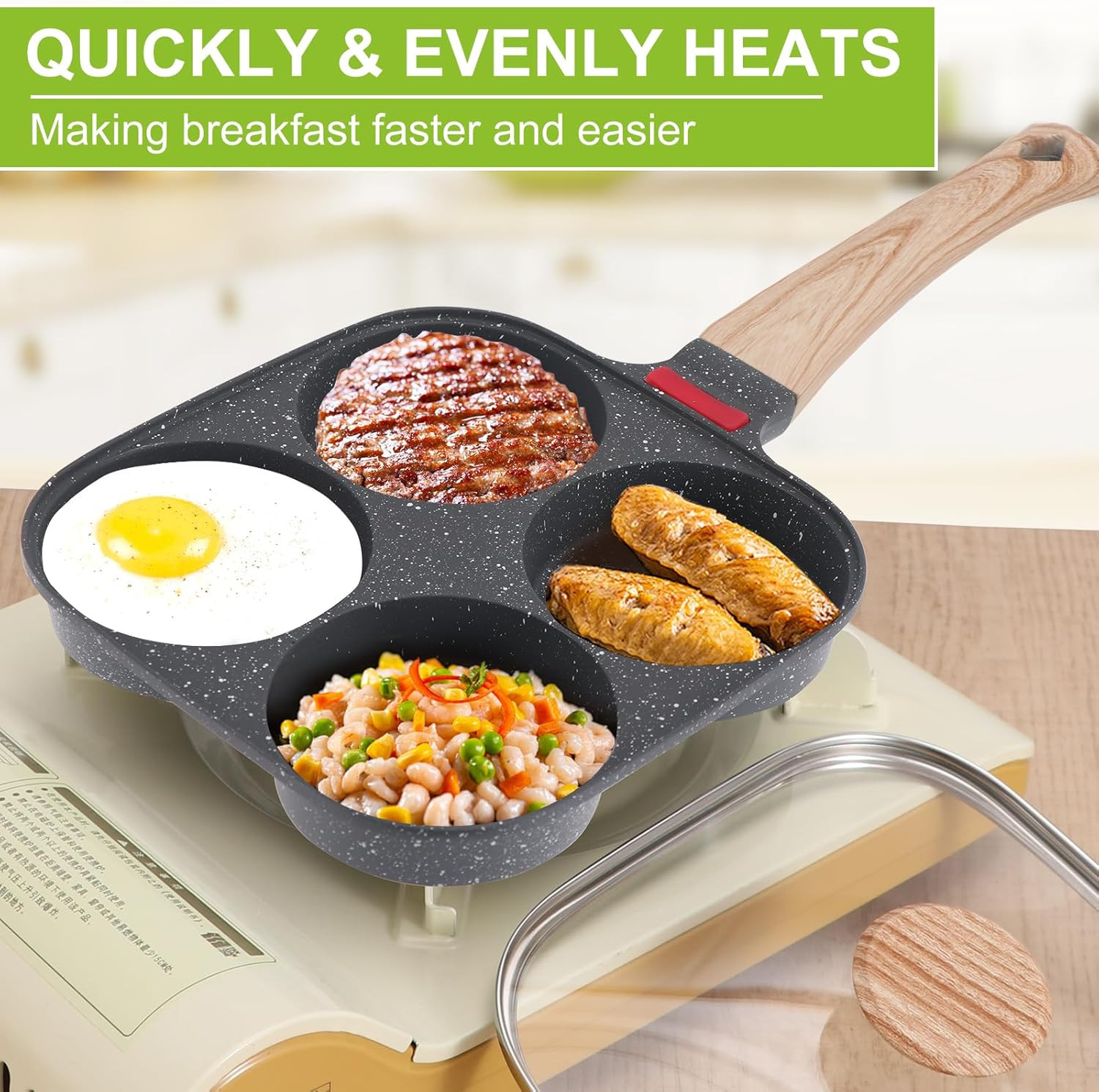 4-Cup Egg Pan, Premium Egg Pans Nonstick, Omelette Pan with Lid , Healthy Egg Fr