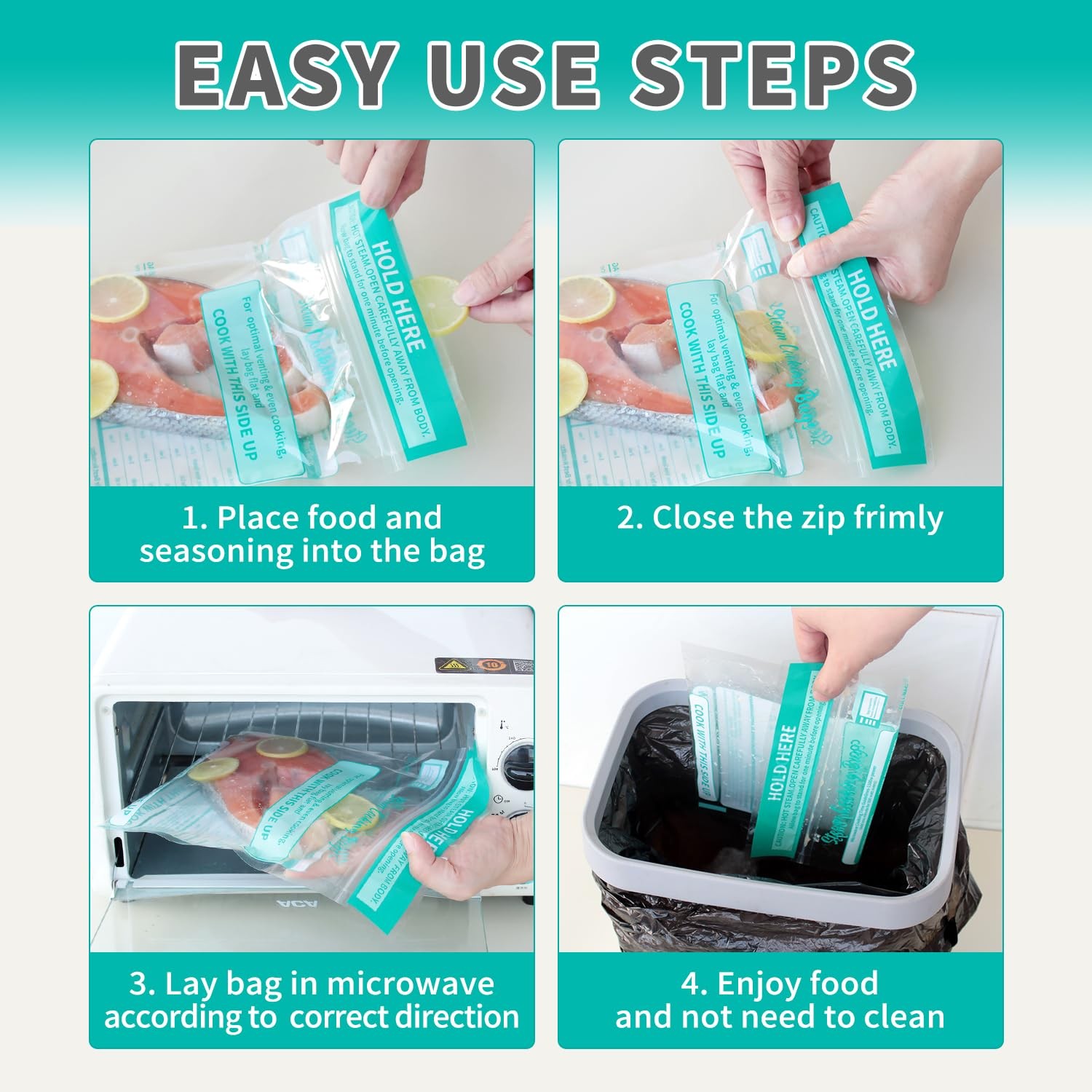 30 PCS 7.1×7.9 Inch Microwave Steamer Zip Steam Vegetable Cooking Bag
