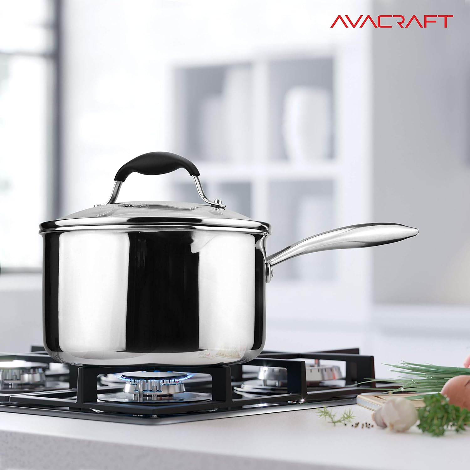 Tri-Ply Stainless Steel 3.5QT Saucepan with Glass Lid & Strainer Spouts