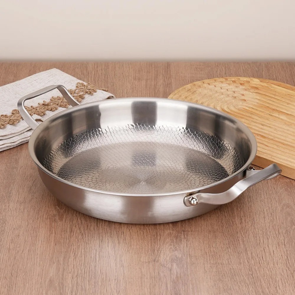 3 Ply Titanium Clad Stainless Steel Frying Pan Non Toxic Non Stick Hammered