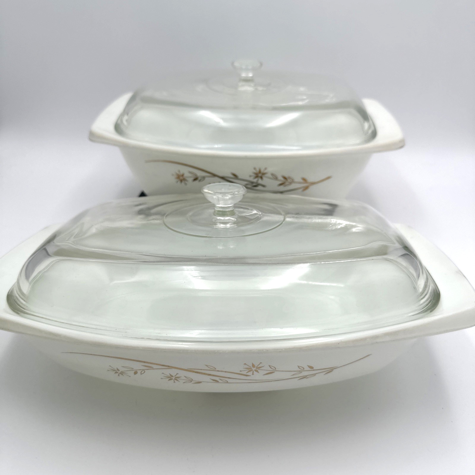2 Vintage Pyrex #058 #055 Golden Honeysuckle Gold Casseroles W/ Lids 4/2.5 Qt