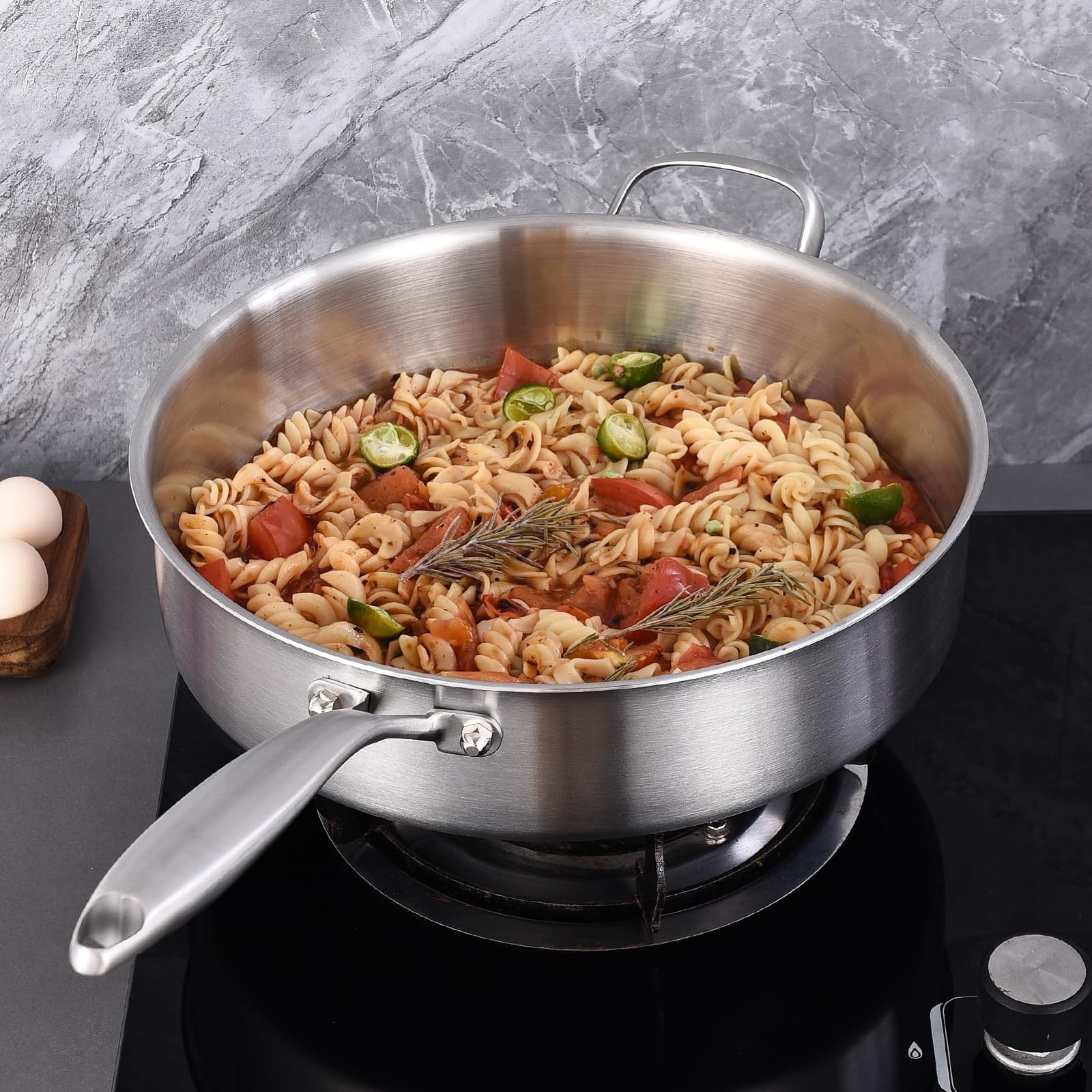 5 Quarts Tri-Ply Stainless Steel Sauté Pan wih Lid, 12 Inch Deep Frying Pan,J…