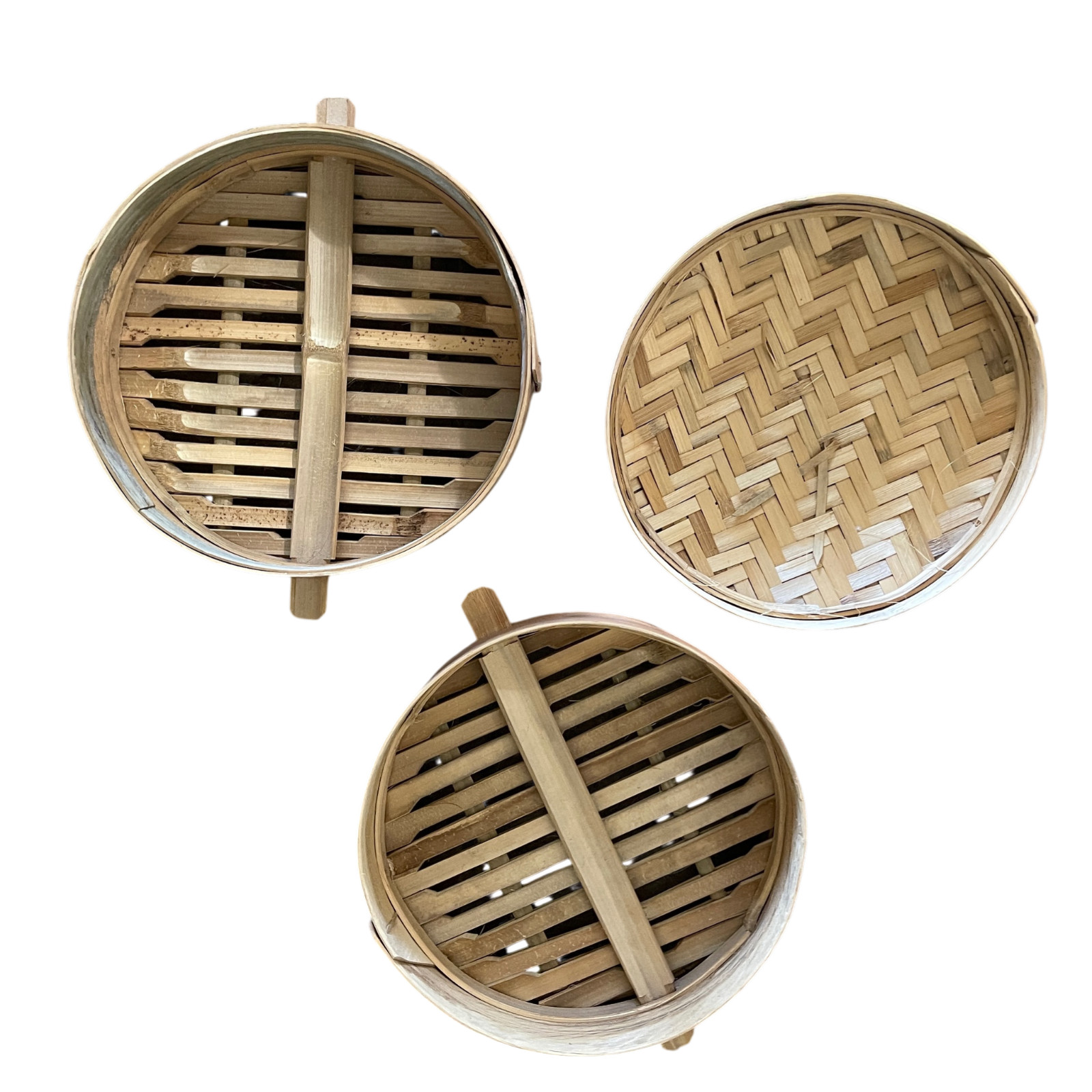 Vintage 3 Tier Bamboo Steamer Basket 13” Round w Lid Asian Kitchen