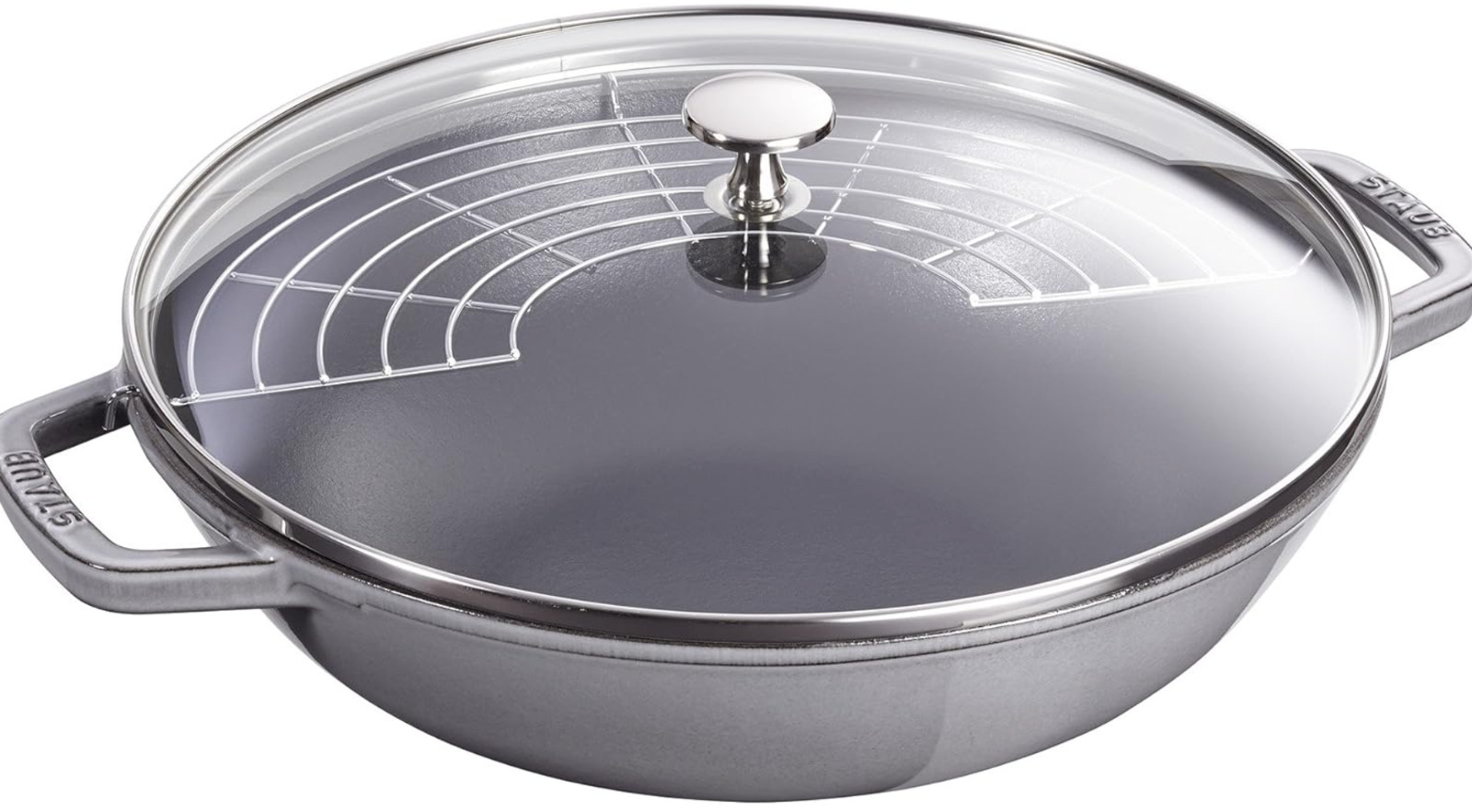 Staub Cast Iron Perfect Pan, Wok, Dutch Oven, 4.5qt, Made in France, Grey