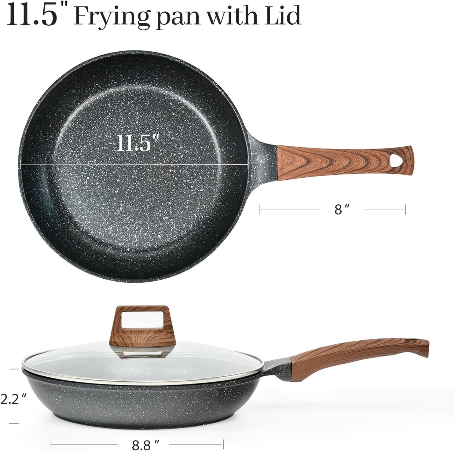 Nonstick Frying Pan Set with Lids – 10″ & 11.5″ Aluminum Granite Skillet Set