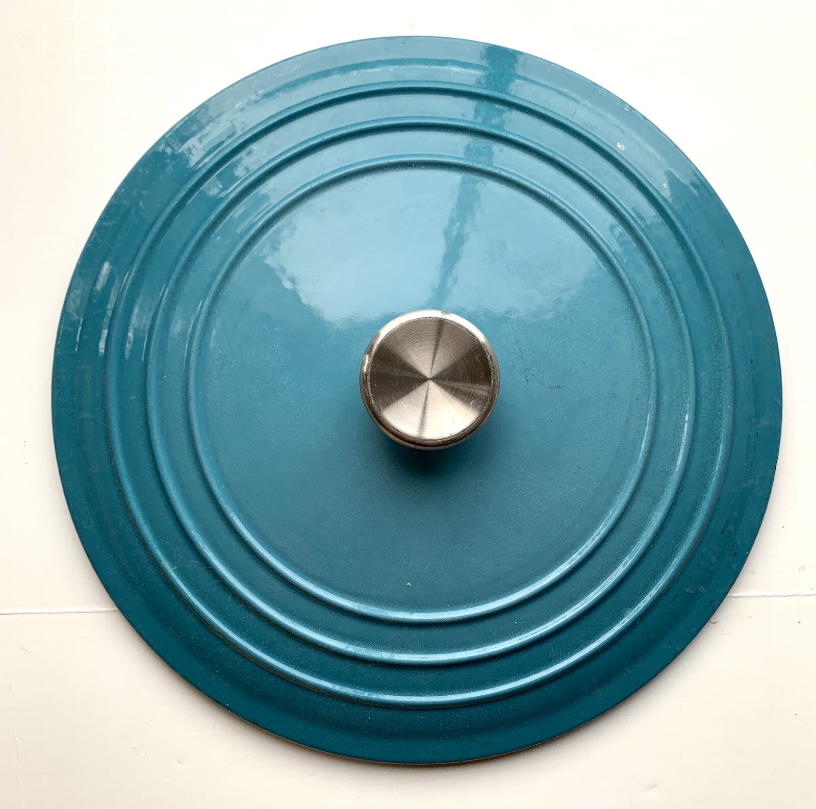 LID ONLY for Round Dutch Oven Cast Iron Teal Enamel 11.5″ OS 10.875″ IS – Used