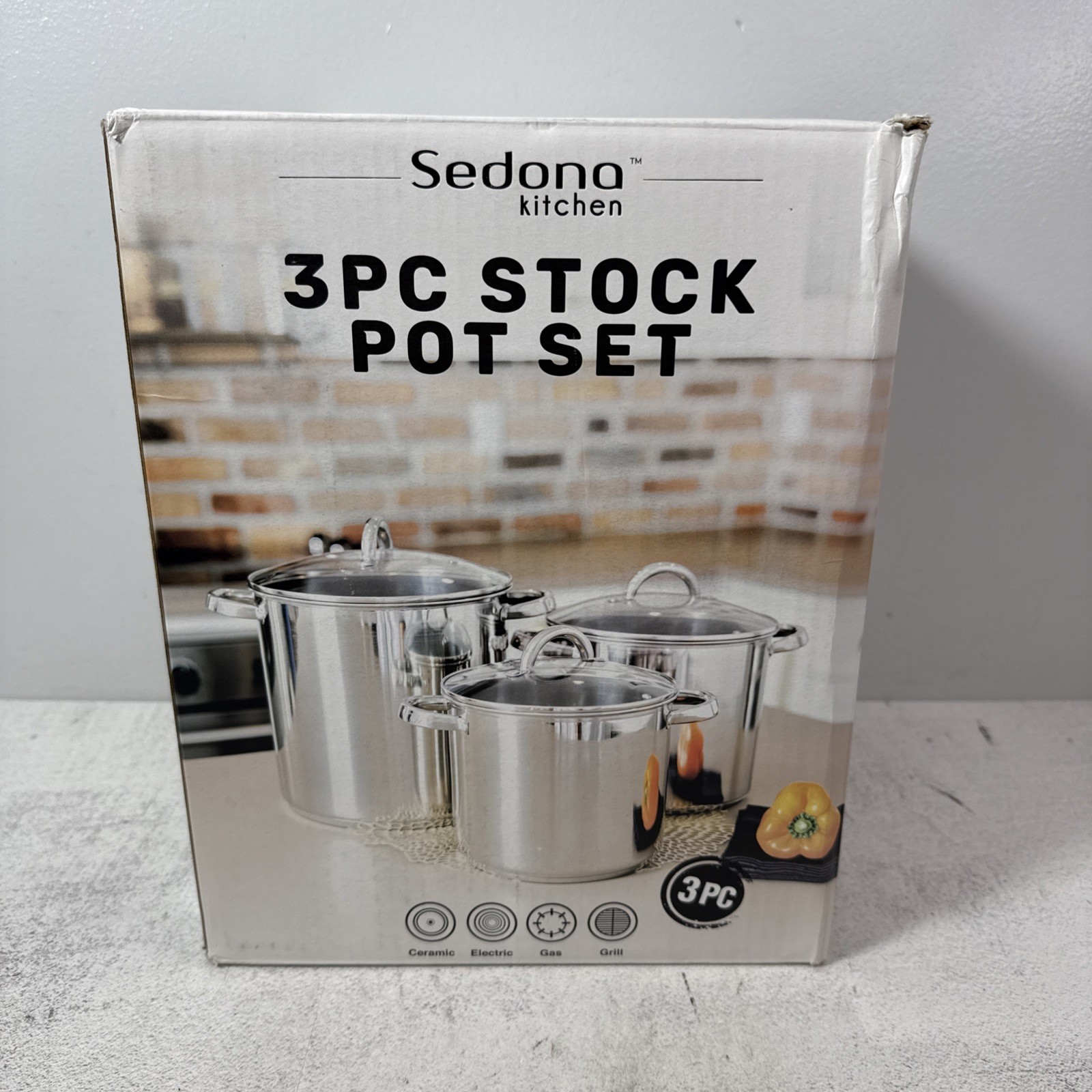 Sedona Kitchen Stainless Steel 3-Pc. Stock Pot Set 4 Qt, 6 Qt, 8 Qt Use On All