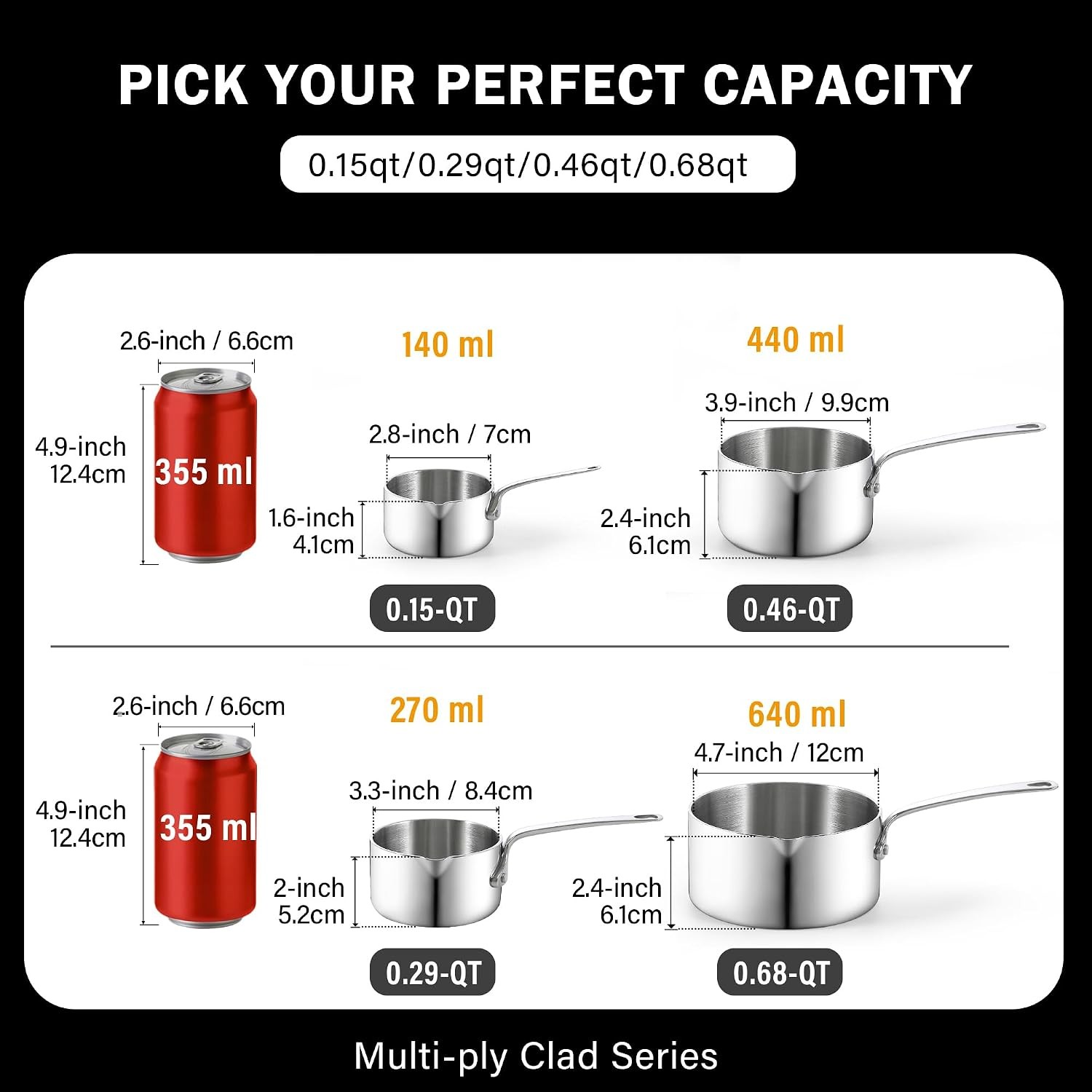 Multi-Ply Clad Butter Warmer Set, Small Stainless Steel Sauce Pan, Mini Butter