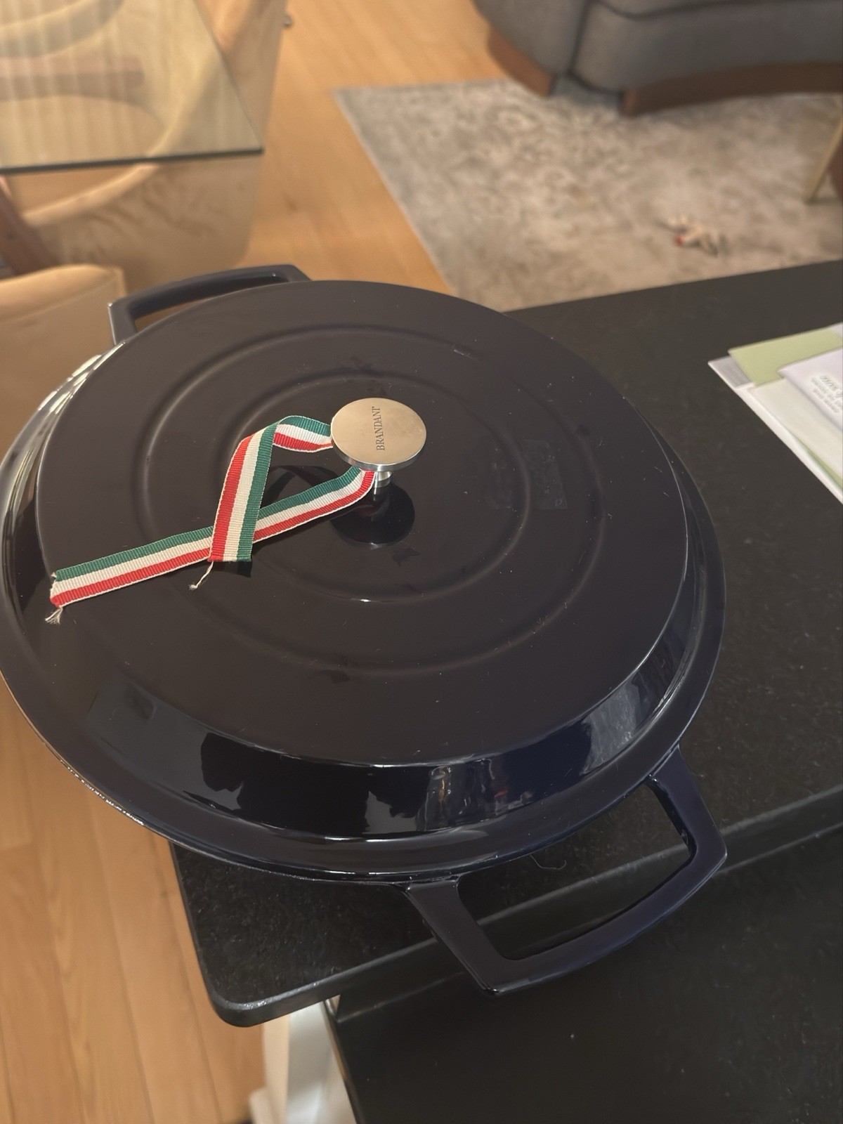 Brandani Italy Traditional Disa Cast Iron Dutch Oven Pot 4qt Cobalt Blue NEW