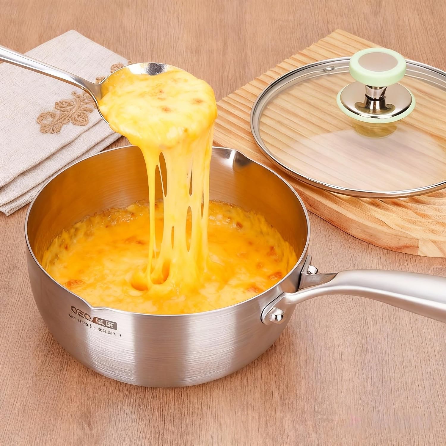 Titanium Saucepan W/ Lid Non-Stick Titanium Pot 500°F Heat Resistant Fast & Even