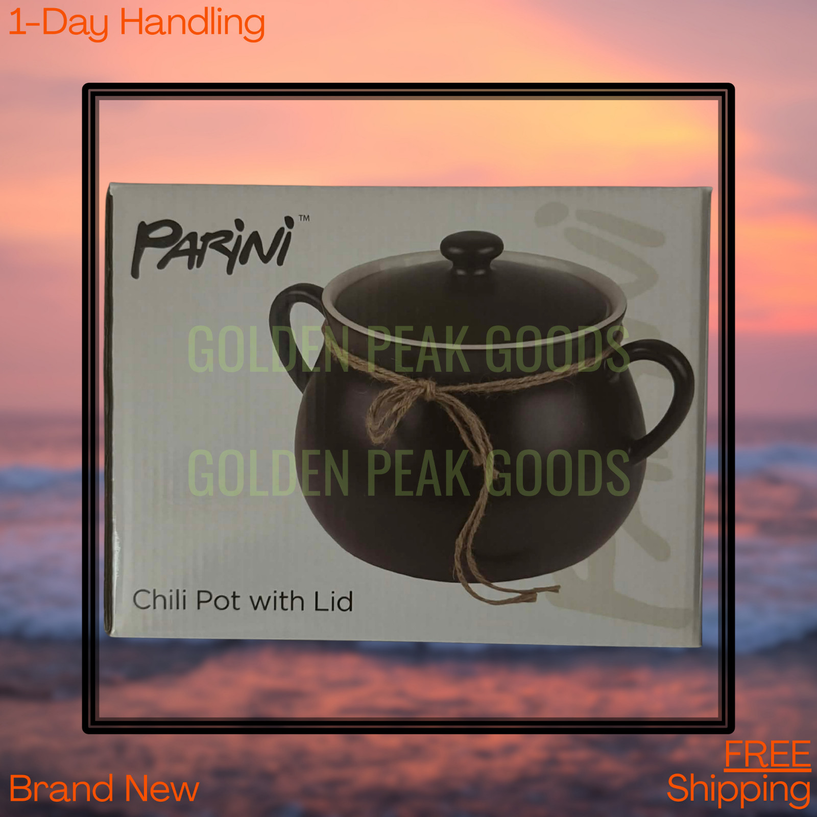 PARINI Brown / Cream Ceramic 5 Quart Chili Pot With Lid Oven Safe New USA Stock