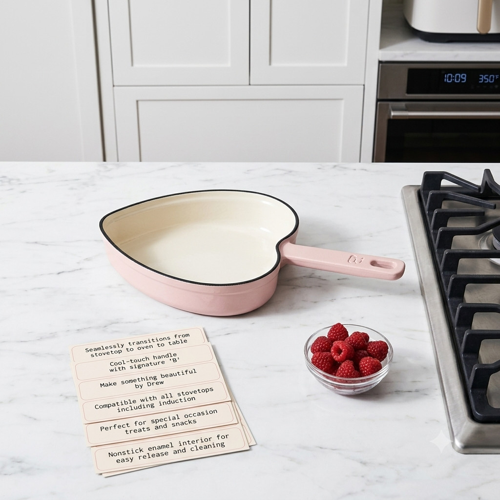 Beautiful 10 Inch Enameled Cast Iron Heart Skillet Pink Champagne Fry Pan
