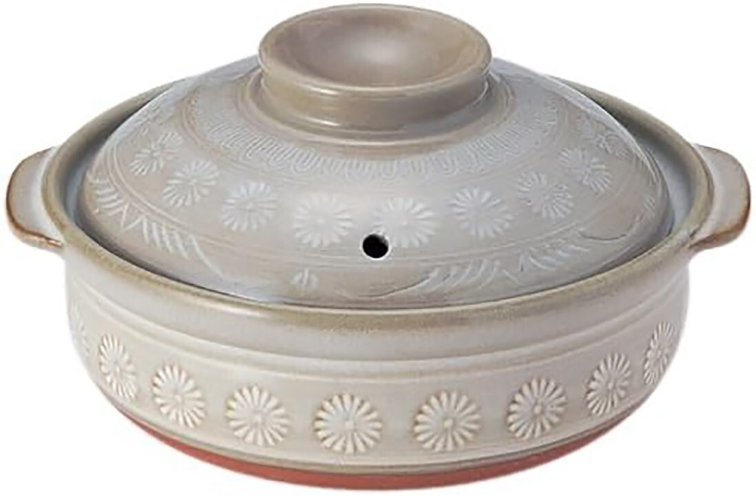 Ginpo Pottery Earthenware Pot Gray Hanamishima Zori Cooker 0.6 L 4992