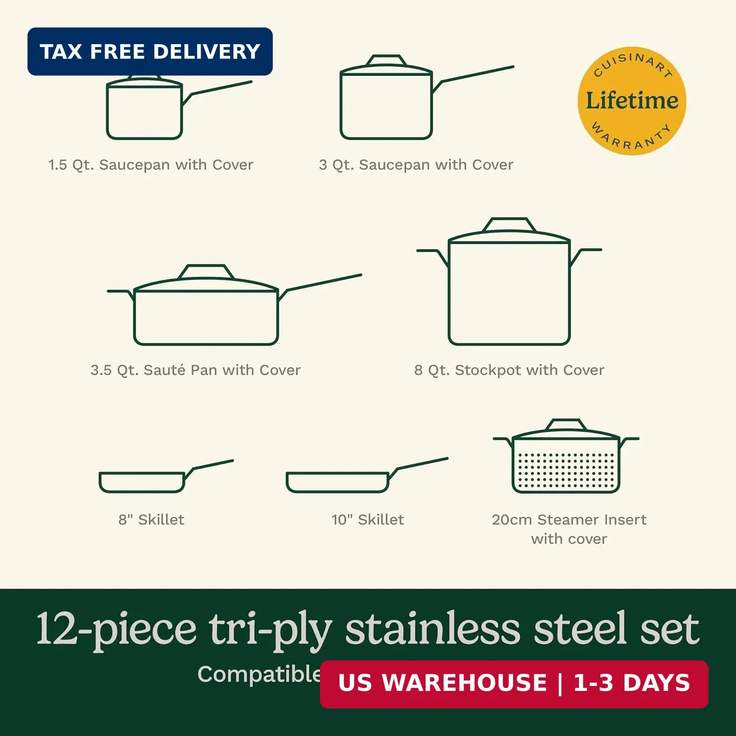 Cuisinart 12-Piece MultiClad Pro Triple Ply Stainless Stainless Steel Pots and P