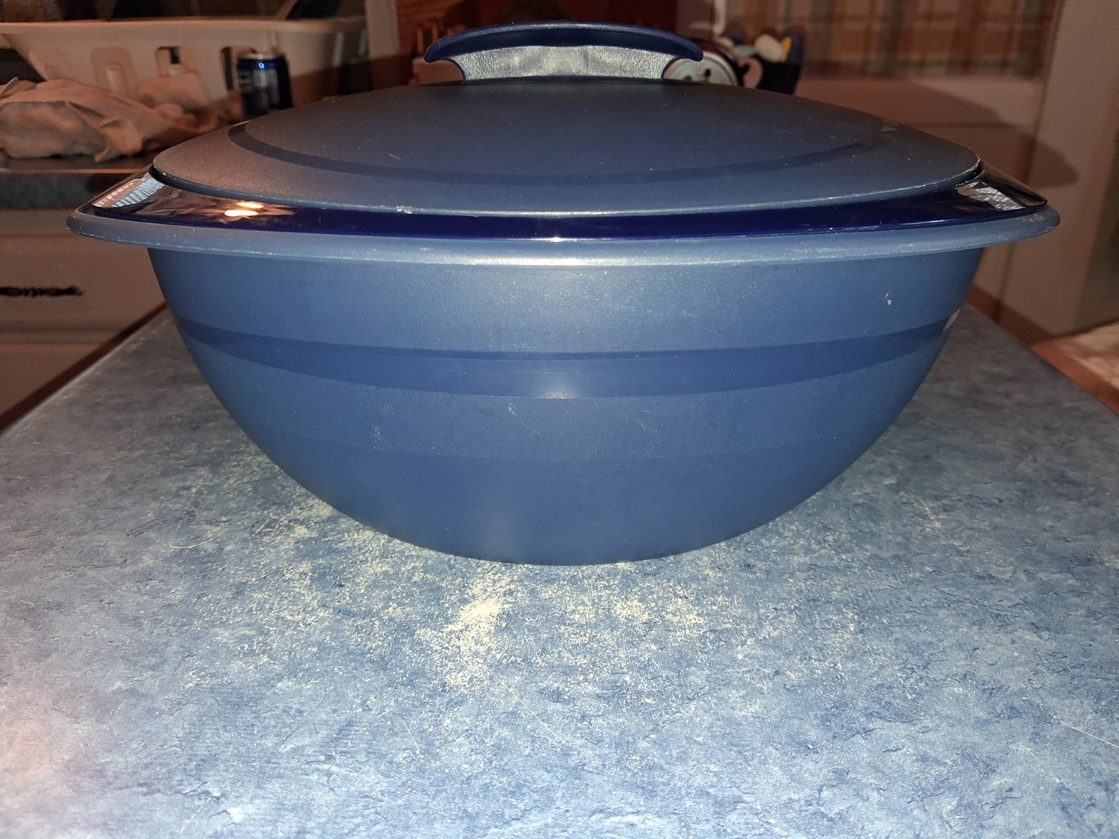 Tupperware 3pc Microwave Dark Blue Insulated Heat and Serve Store Bowl #4946A-4