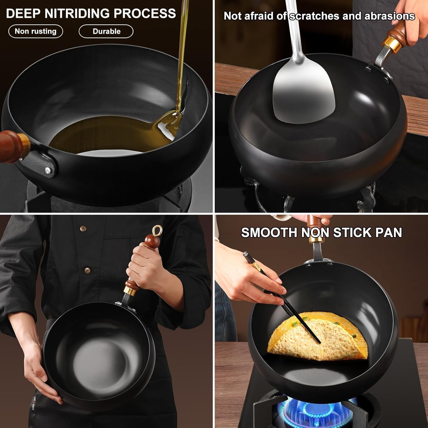 Durable Non-Chemical Coated 10.2 Inch Carbon Steel Wok – Ideal for Stir-Frying