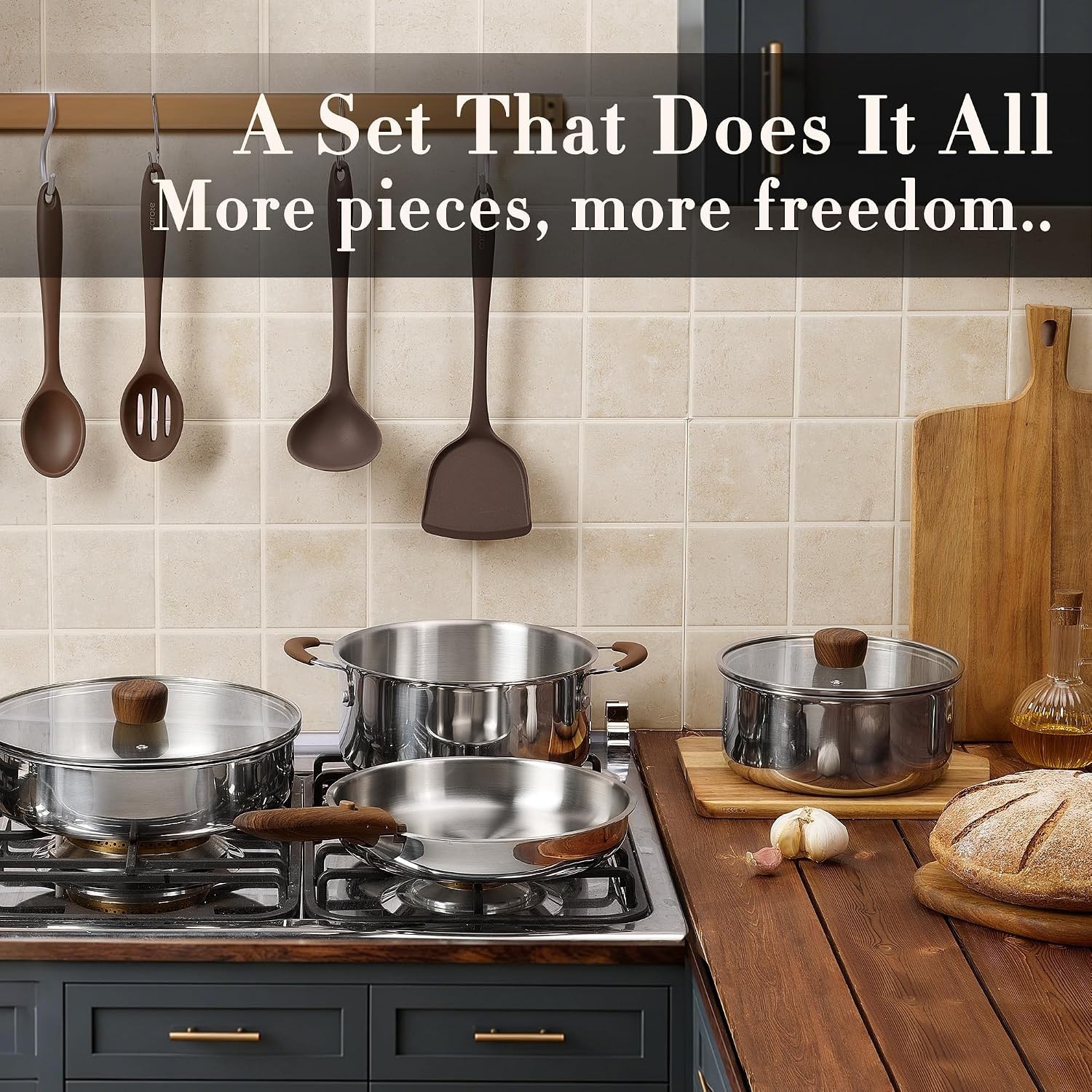 19pcs Stainless Steel Cookware Set with Detachable Handle, Pots and Pans Set,…