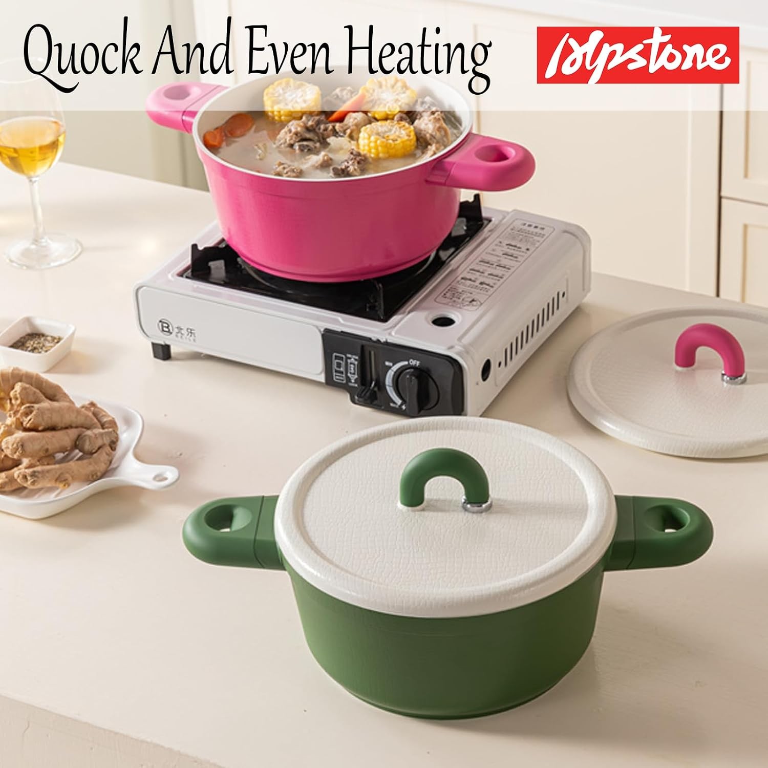 4QT Nonstick Stock Pot with Lid, Ceramic Casserole with Die-cast lid, Non-toxic