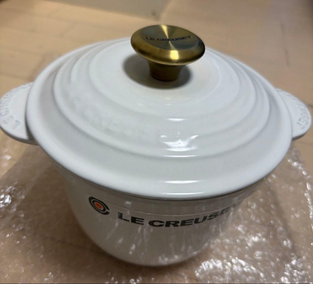Le Creuset Cocotte Every Rice Pot 18cm 2.25 qt White Gold Knob Enamel Cast Iron