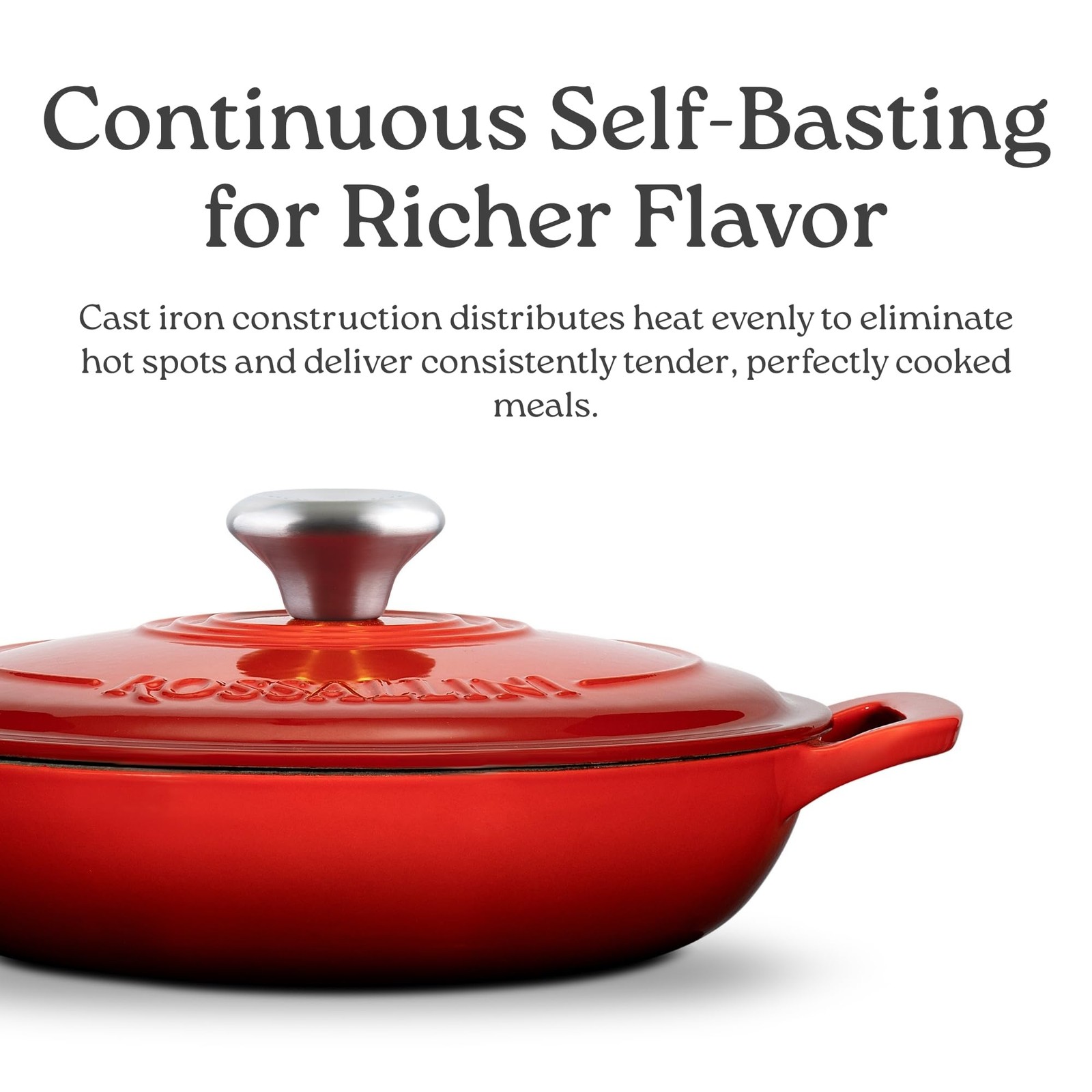 Rossallini Signature Enameled Cast Iron Braiser Non-Stick Serving Pot Tight