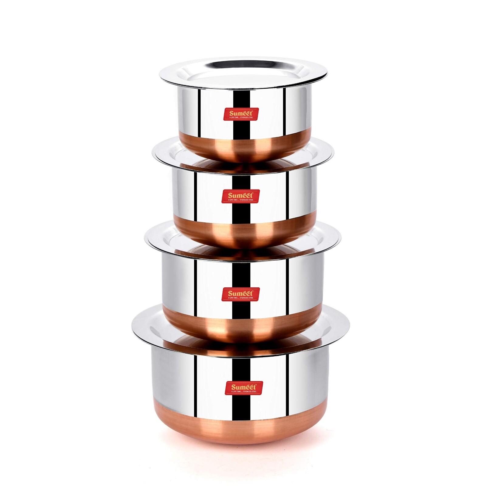 Stainless Steel Copper Bottom Cookware Tope Set with Lid 400ML, 530ML, 800ML, 1L