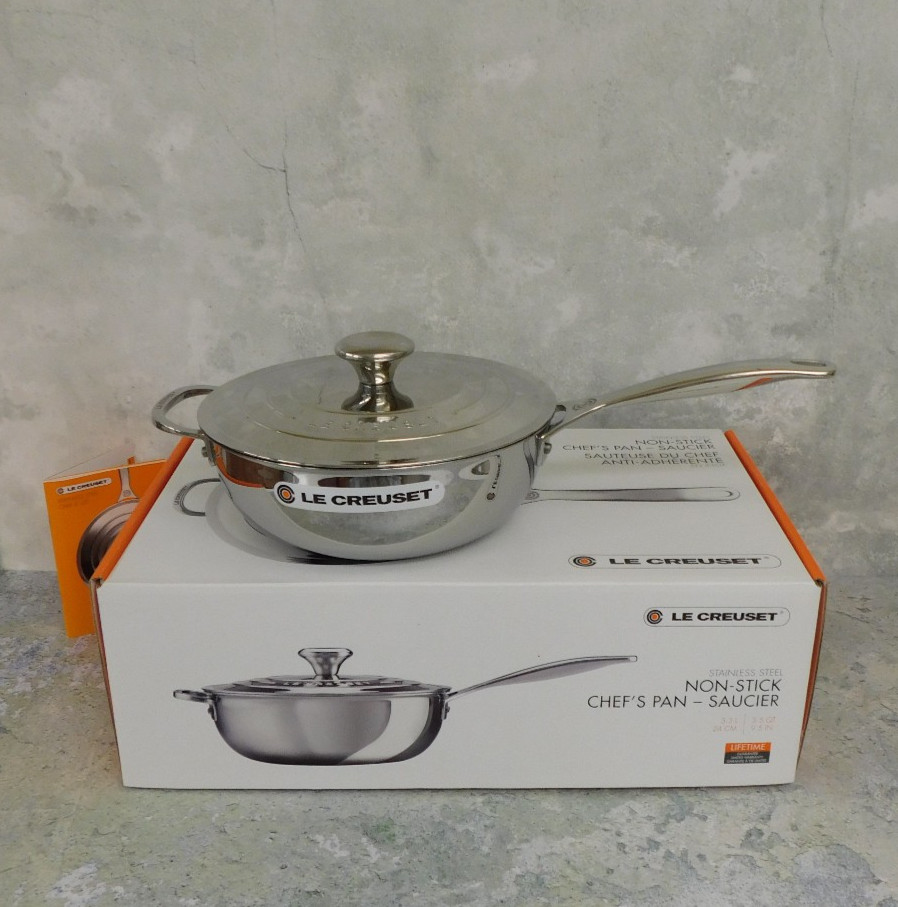 Le Creuset Stainless Steel Nonstick Saucier Pan with Lid, 3.5 Quart *NEW*