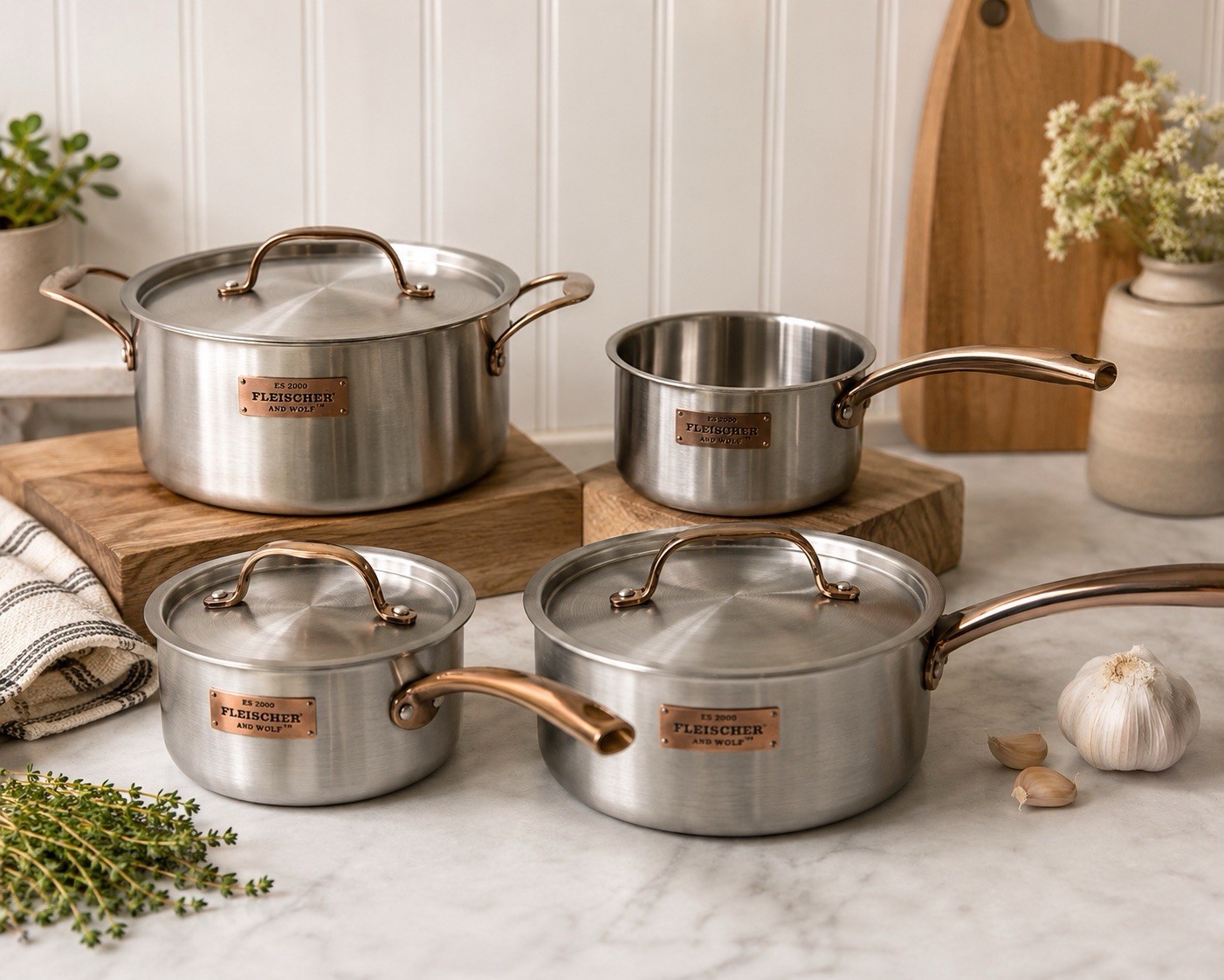 Fleischer & Wolf ES2000 Tri-Ply Stainless Steel Copper Pot & Pan Set 7 Pc