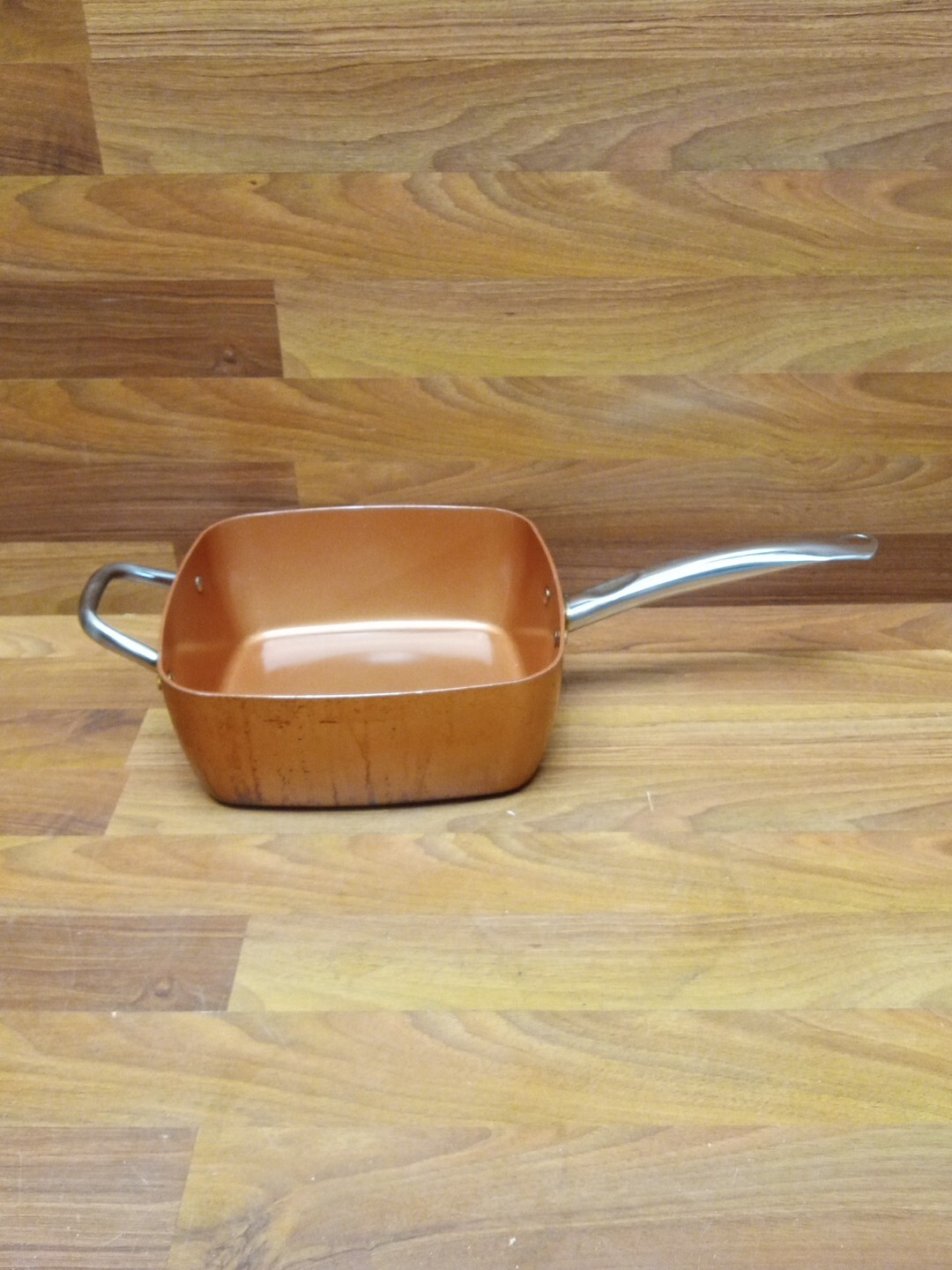 Copper Chef 2 Square 9.5″ Fry Pans, 1 Lid, Cookbook, 2 Knives, Fry Basket LOT