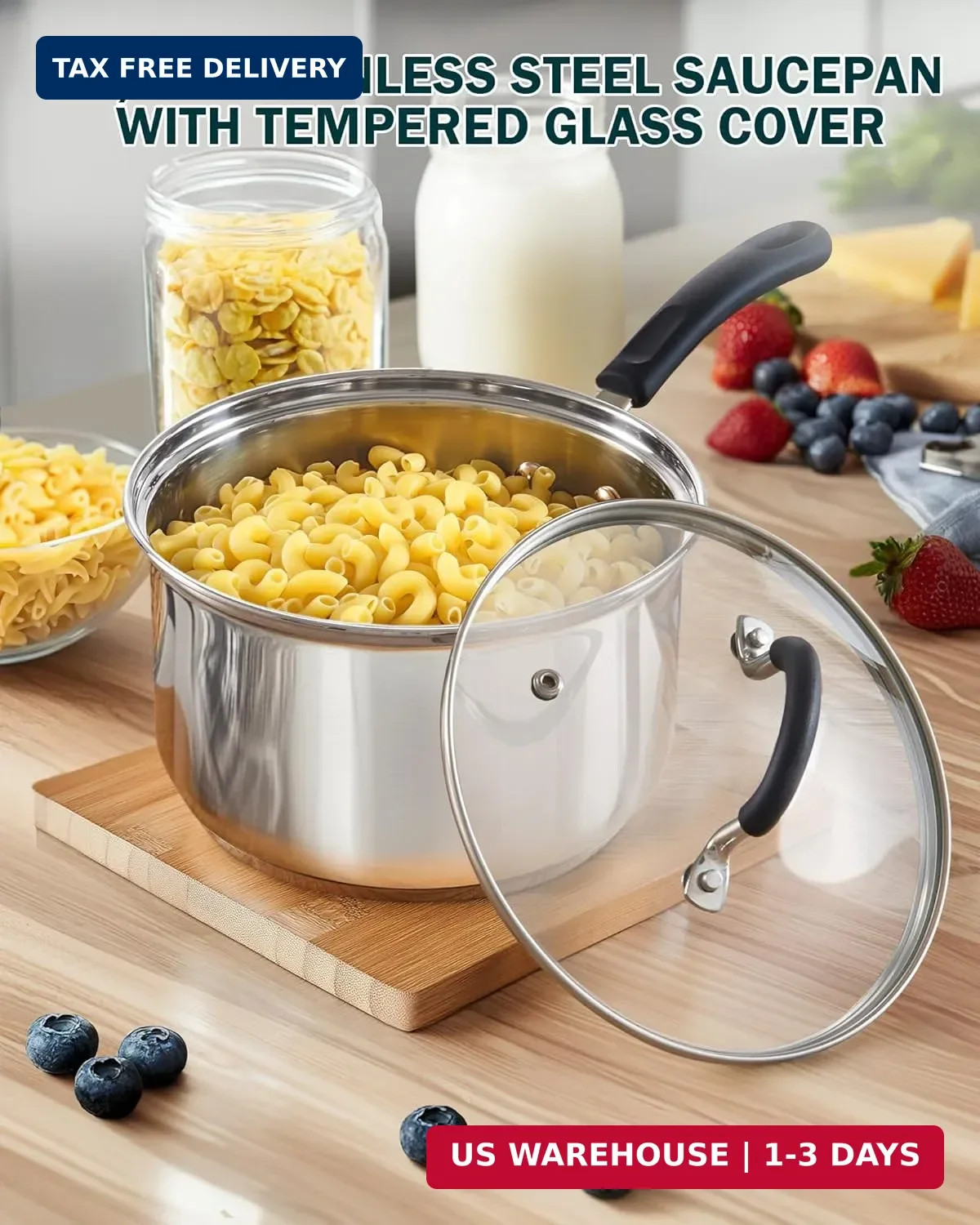 Cook N Home Professional 1 Quart and 2 Quart Stainless Steel Saucepan Set with L