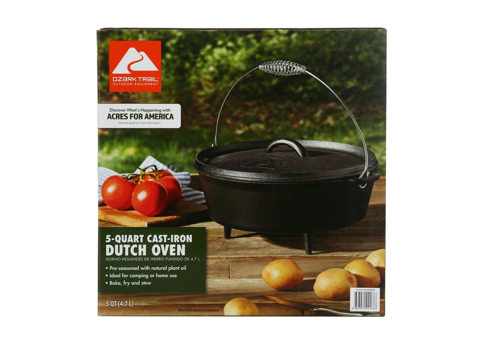 OZARK TRAIL 5-Quart Pre-Seasoned Cast Iron Dutch Oven with Spiral Bail Handle