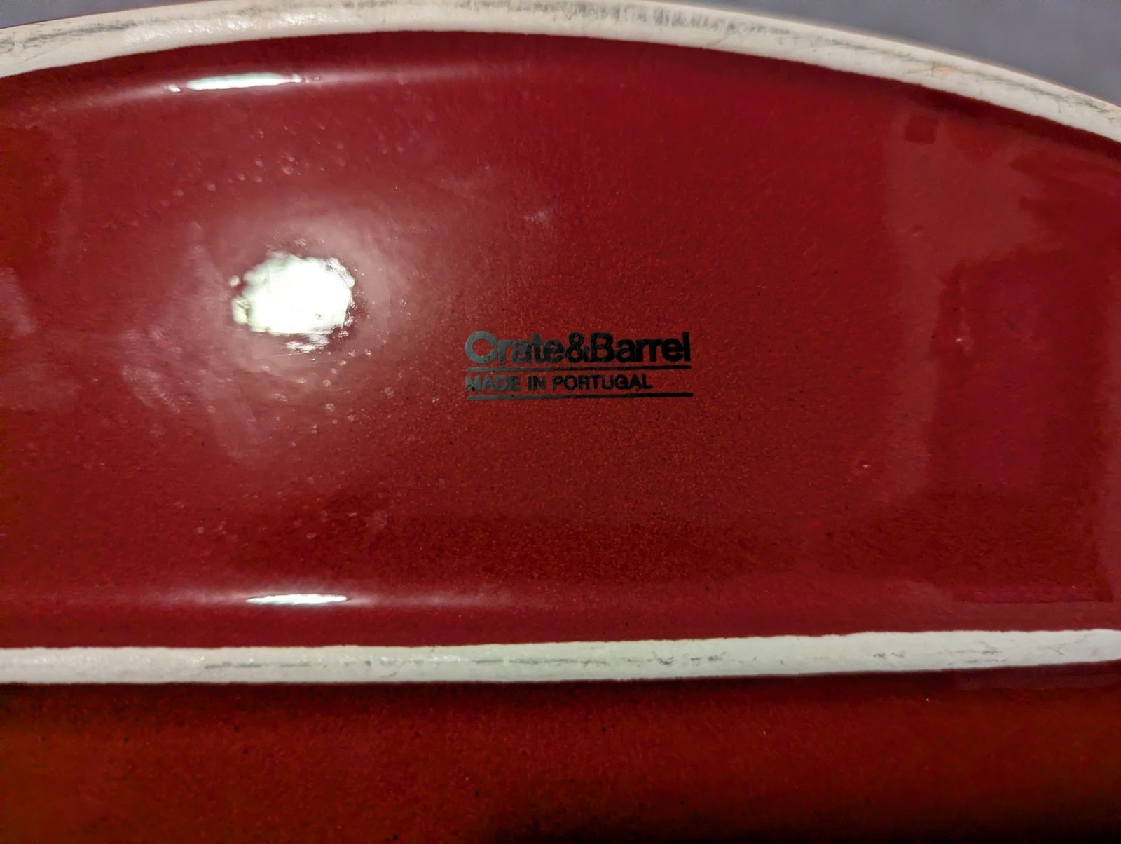 CRATE & BARREL – 14″ Oval Baking Casserole Dish – Red Glazed Stoneware Portugal