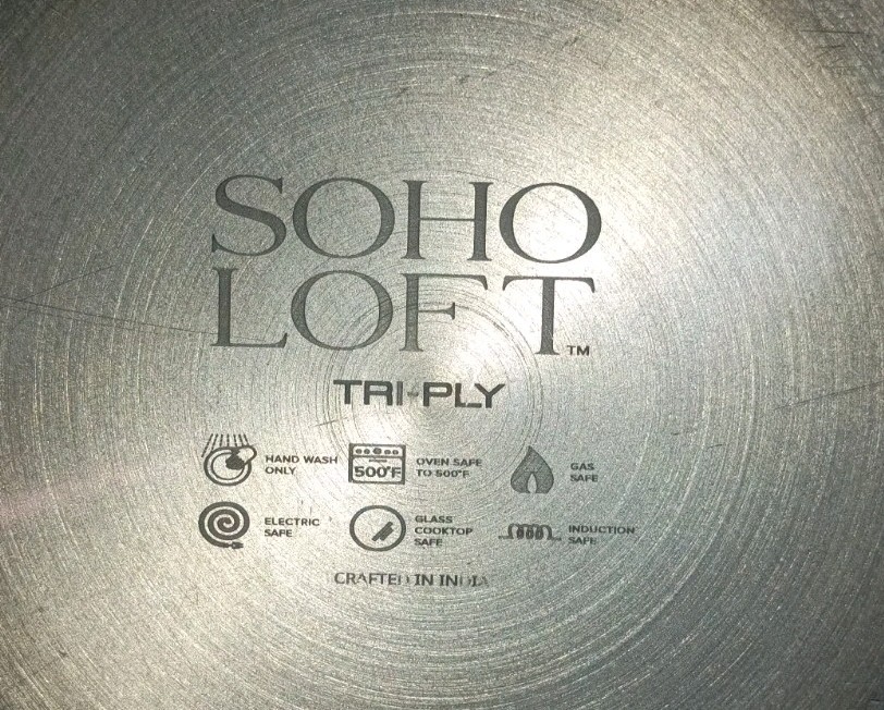 SOHO LOFT TRI-PLY 10″ FRYING PAN, BRASS HANDLE . THIS IS BRAND NEW