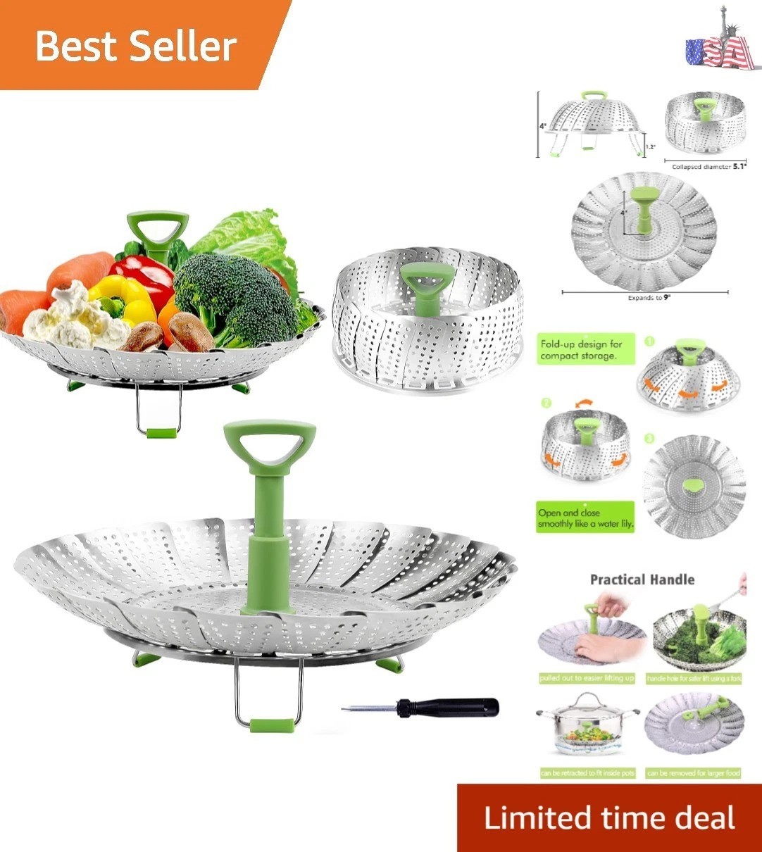 Vegetable Steamer Basket for Cooking Food, Stainless Steel Veggie Steam Baske…