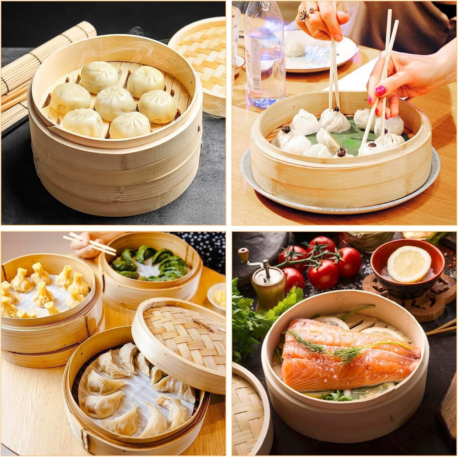 Lightweight Food Steamer Baskets Eco-Friendly Bamboo Steamer for Steaming