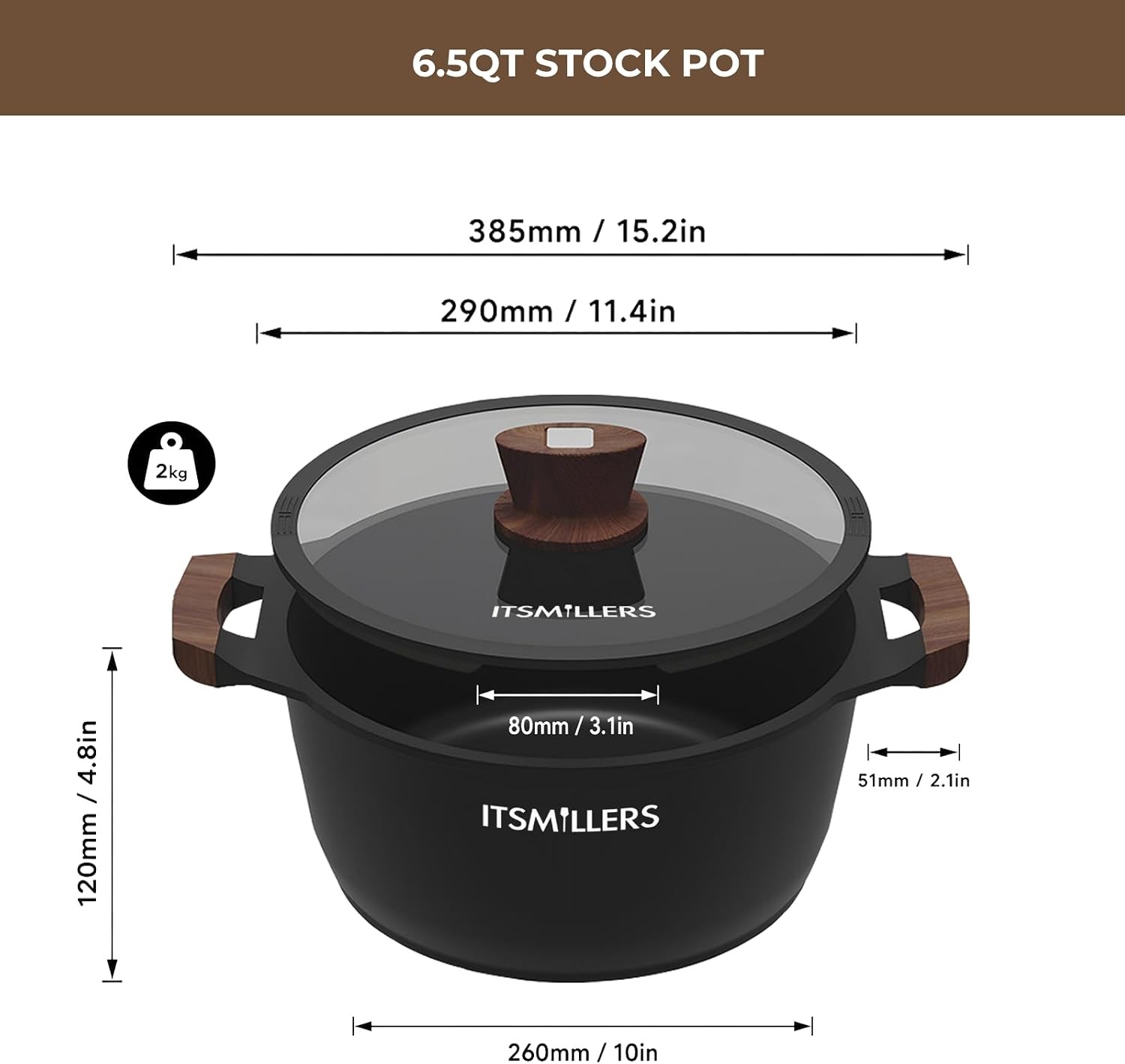 Nonstick Stock Pot, 6.5 Qt Soup Stock Pot with Strainer Lid, Induction Cooking