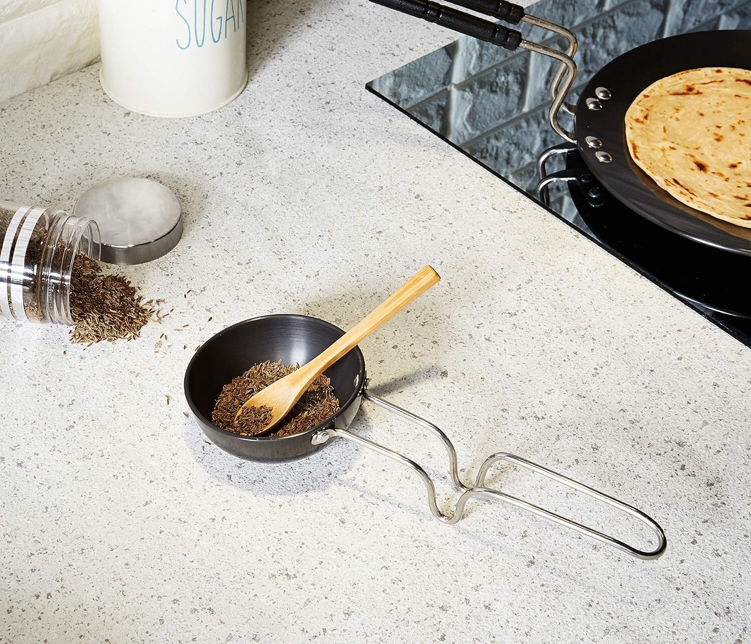 Hard Anodized Small Tadka Pan (9.4cm),Aluminium, Black
