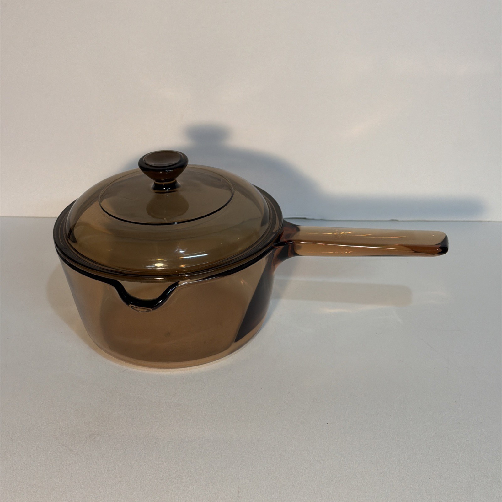 Vtg Corning Vision Ware 1L Amber Glass Saucepan with Lid