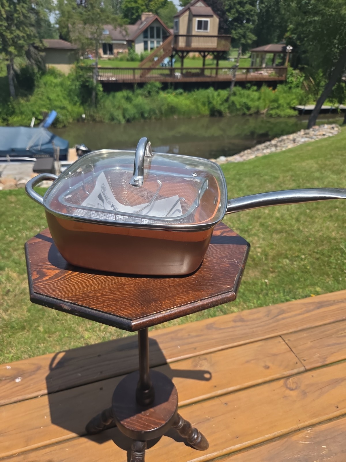 Copper Square Casserole Pan 9.5″ Stove Top Or Oven Use -deep Fry Basket 5pc Set