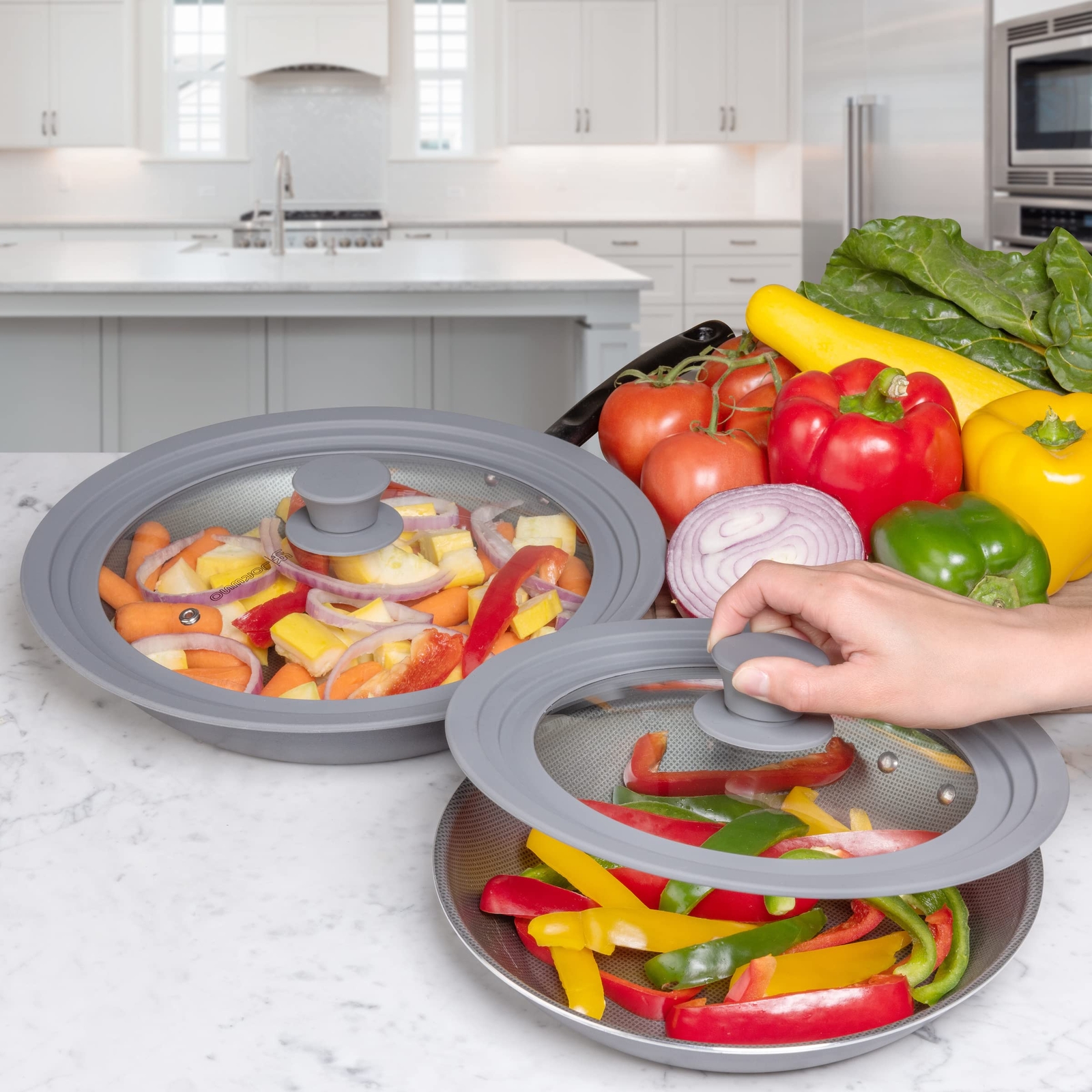Universal Silicone Glass Lid Set for Pots Pans & Skillet Size 7 7.5 8 8.5 9 9…
